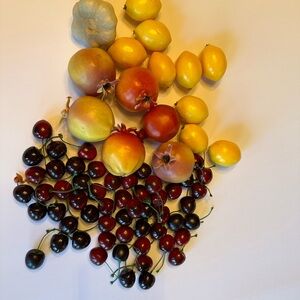 Faux Fruit Cherries, Pomegranate, Lemon, Garlic Fake Decor
